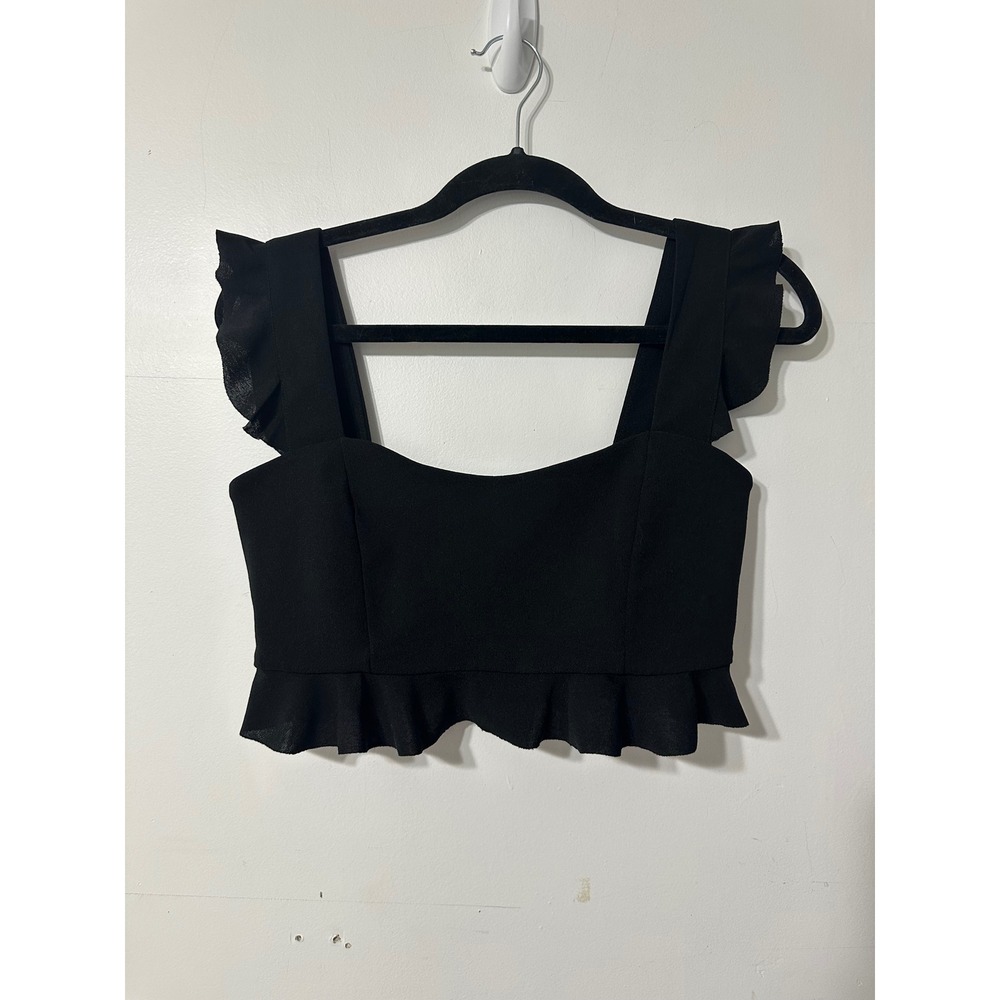Haute & Rebellious Crop Top Women Medium Black Excellent Ruffle Strap Sleeveless